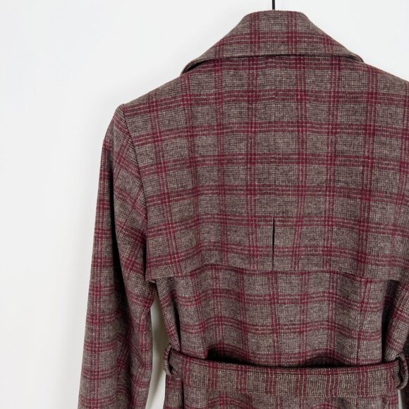 Anthropologie Plaid Wool Trench Jacket Pea Coat Preppy Fall Winter Quiet Luxury - Picture 8 of 9